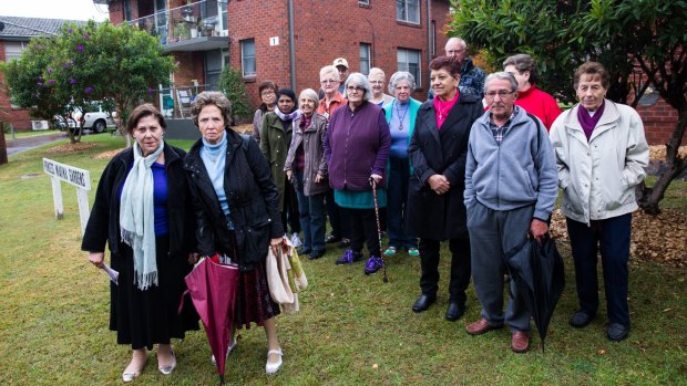 Roslyn Firth (front right) and her neighbour Jacqueline are part of a group of residents fighting rent increases and eviction at their retirement home in Croydon Park.