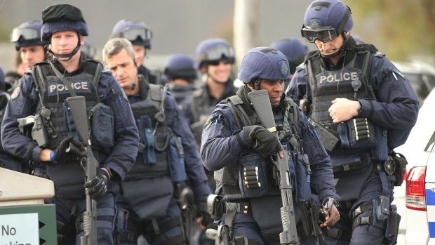 Victoria Police Special Operations Group outside the Metropolitan Remand Centre in Ravenhall.
