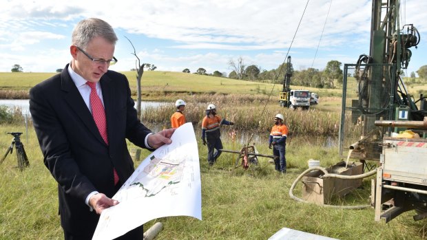 Urban Infrastructure Minister Paul Fletcher at the site for the new airport at Badgerys Creek on Tuesday.