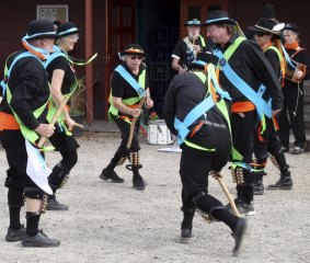 The Surly Griffin Morris Dancers celebrate the winter solstice at Reidsdalea's Old Cheese Factory.