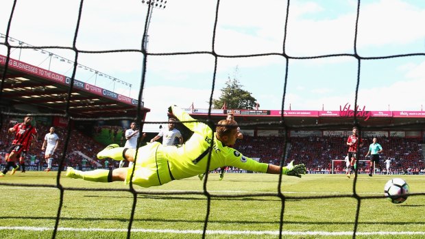 Bournemouth keeper Artur Boruc fails to stop Zlatan Ibrahimovic from scoring on his Premier League debut.