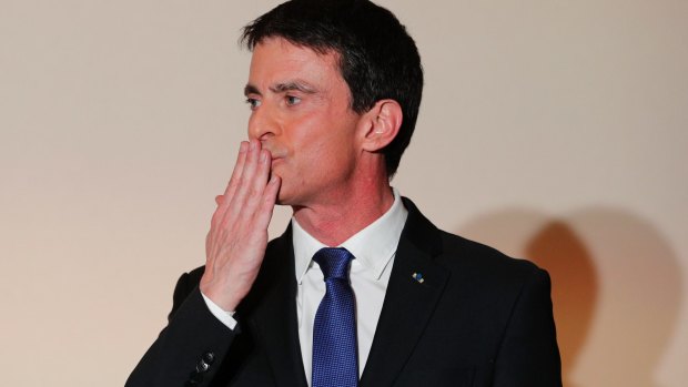 Former socialist Prime Minister Manuel Valls blows a kiss to supporters after conceding defeat in January.