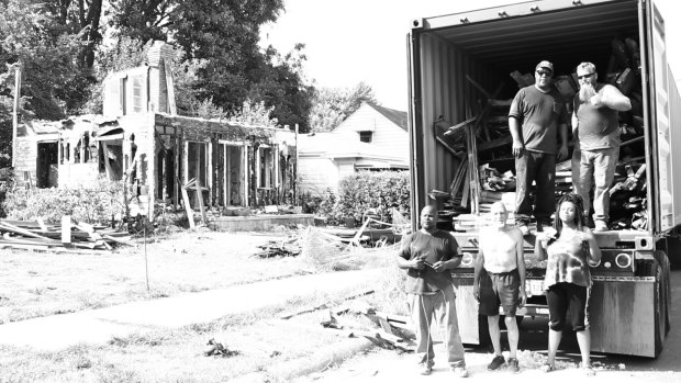 Friends and volunteers help deconstruct Rosa Parks House in Detroit.