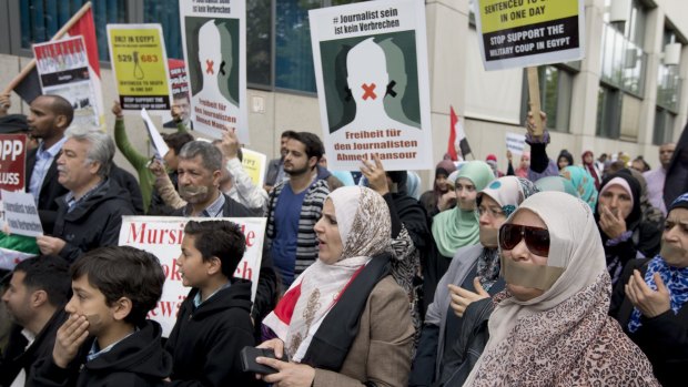 A protest rally in Berlin on Sunday demanded the release of Ahmed Mansour.