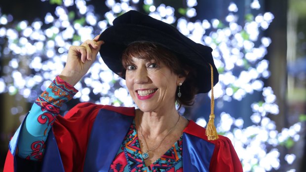 Kathy Lette receiving her honorary doctorate at the University of Wollongong this month.