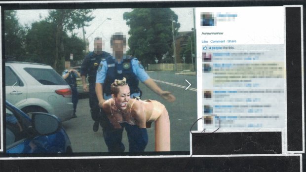 One of the offending posts, featuring pop star Miley Cyrus and a NSW officer, which was found by police during unlawful monitoring of a private Facebook page. 