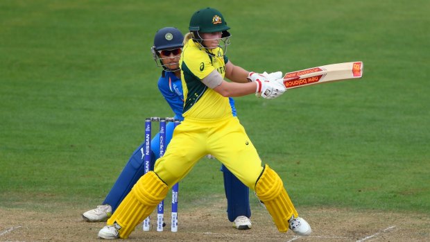 Leading from the front: Meg Lanning hits an unbeaten 76 against India.