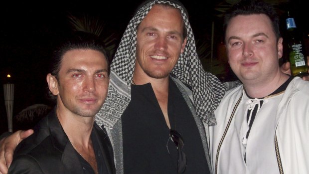 Henry Kaye, Jamie McIntyre and Konrad Bobilak at a fancy dress party.
