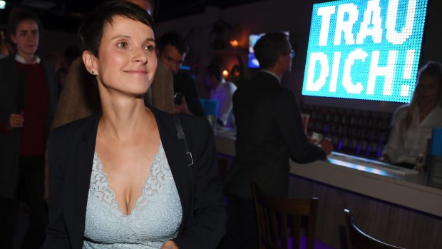 Frauke Petry of Alternative for Germany party, AfD, arrives at the AfD election party in Berlin, Germany.
