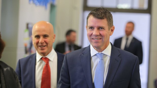 Premier Mike Baird and Education Minister Adrian Piccoli on a school visit last month. 
