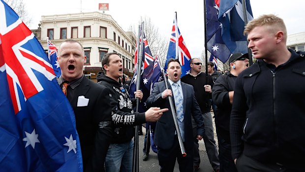 Protesters at an anti-Islam rally in Bendigo. 