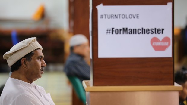 Muslims attend Friday prayers at Manchester Central Mosque where they prayed for the victims and injured in the Manchester Arena bombing,