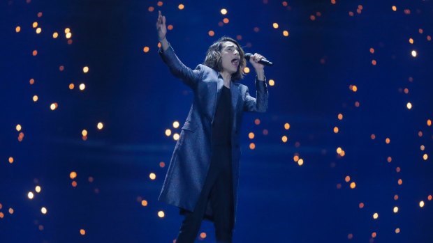 Isaiah Firebrace from Australia performs the song Don't Come Easy during the first semi-final for the Eurovision Song Contest.