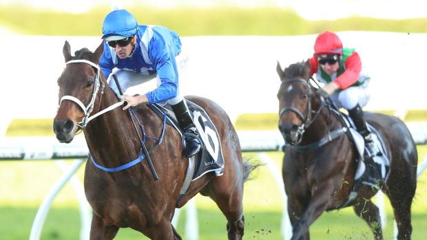 Back with a bang: Winx makes it 10 straight wins in the Warwick Stakes at Randwick.