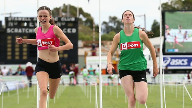 Controversy reigns: Talia Martin (left) wins the Stawell Gift.
