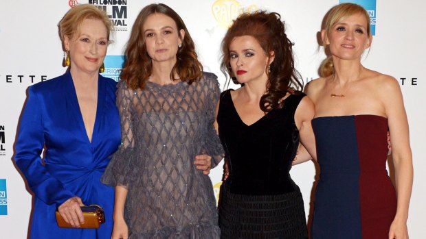 Meryl Streep, Carey Mulligan, Helena Bonham Carter and Anne-Marie Duff at the "Suffragette" screening in London. Bonham Carter welcomed the protest.