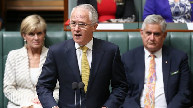 Mr Turnbull, with Foreign Minister Julie Bishop and Assistant Health Minister Ken Wyatt.