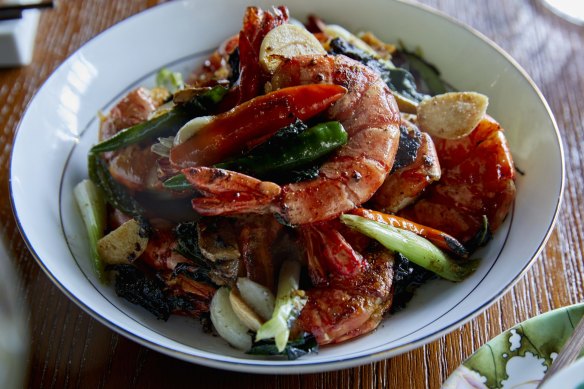 Hunan-style tiger prawns.