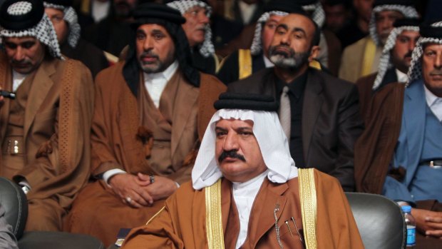 Political will: Shiite and Sunni tribal leaders and clerics at a meeting in Baghdad last week. The Iraqis have dragged their heels on the question of Australian forces.
