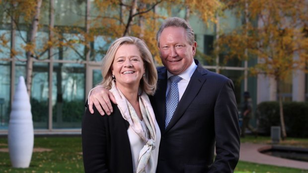 Philanthropists Andrew Forrest and his wife, Nicola, at Parliament House.