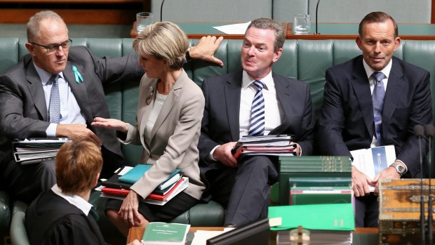 Communications Minister Malcolm Turnbull, Foreign Minister Julie Bishop, Education Minister Christopher Pyne and Prime Minister Tony Abbott.
