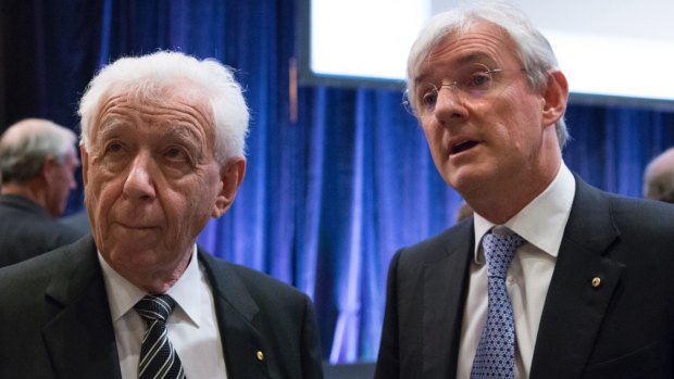 Despite FFA's congress proposal being voted down, Steven Lowy (right), the successor to his father Frank Lowy (left) as FFA chairman, is clinging onto power. 