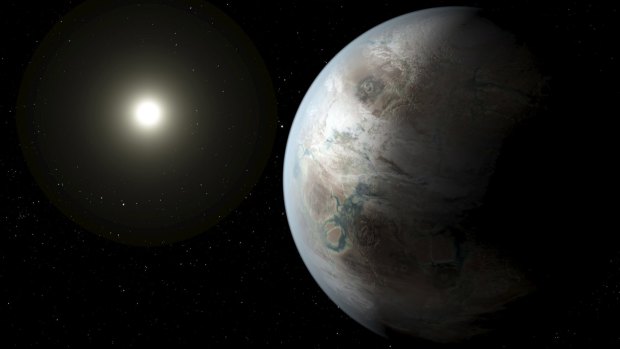 An artist's impression of one possible appearance of the planet Kepler-452b, the first near-Earth-size world to be found in the habitable zone of a star that is similar to our sun 