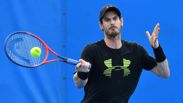 Into the Groove: Andy Murray eases his way back into competitive tennis at training in Brisbane.
