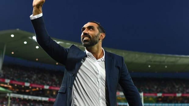 Hard worker:  Former Swans player Adam Goodes thanks the crowd during a lap of honour at Sydney Cricket Ground  