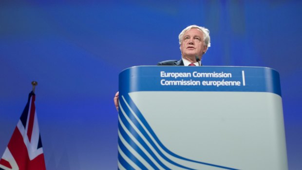 David Davis, the UK exiting the European Union secretary, speaks during a news conference following the start of Brexit negotiations in June.