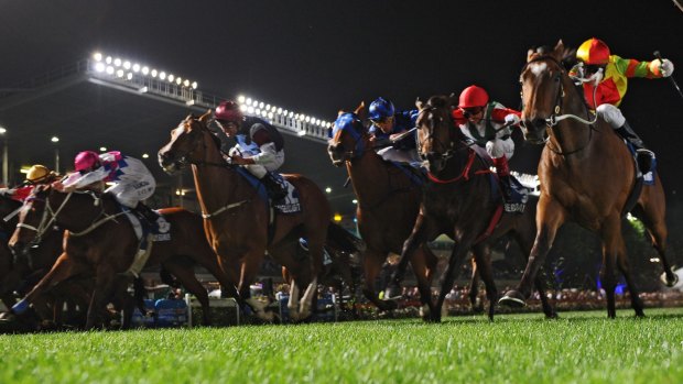 Exciting finish: Lankan Rupee (right) just holds off rivals in a classic end to the Manikato Stakes on Friday night.