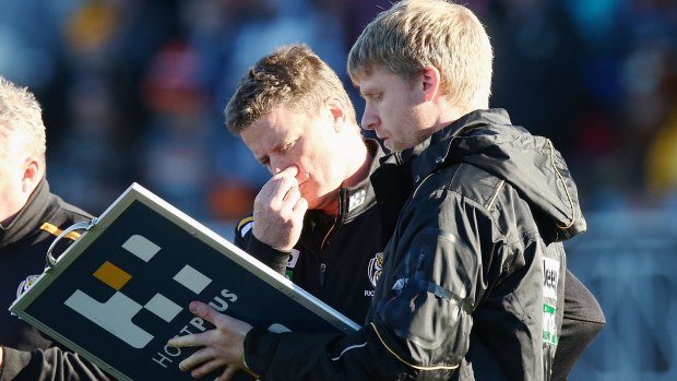 Something rotten in the air? Richmond coach Damien Hardwick at three-quarter-time.