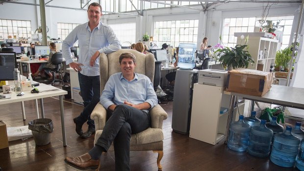 Temple & Webster co-founders Brian Shanahan (right) and Adam McWhinney are trying to shake up the $12 billion ­homeware and furniture market by proving that consumers do not need to touch before they buy.