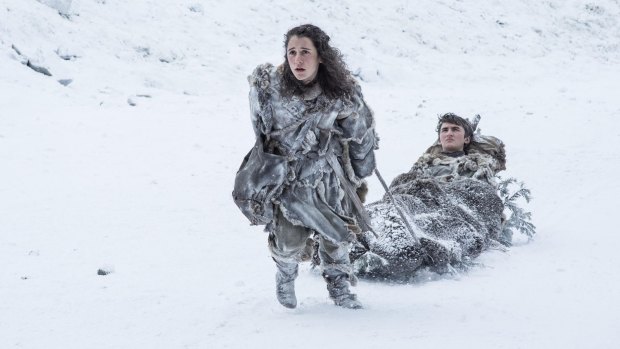 Meera Reed (Ellie Kendrick) and Bran Stark (Isaac Hempstead-Wright) tough it out in the final season of Game of Thrones.