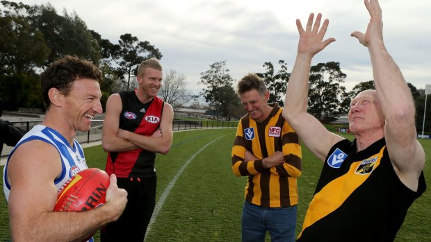 Game highs: Michael Tuck (clockwise from back right), Kevin Bartlett, Brent Harvey and Dustin Fletcher. 