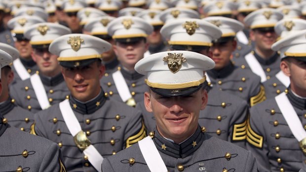 A sea of mostly white: Cadets in the graduating class at West Point .