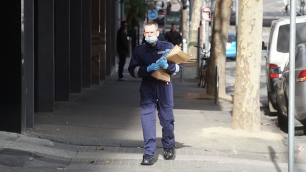 Police at the scene on Sunday.