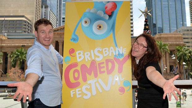 Comedians Damian Power and Mel Buttle at the Brisbane Comedy Festival launch.