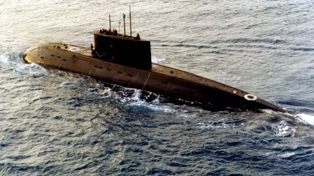 An older Russian-built, Kilo-class diesel submarine.