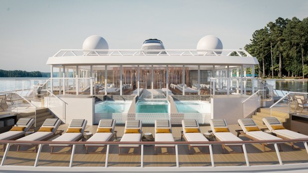 The planned terrace and infinity pool on board.