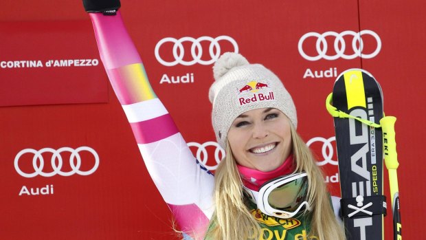 Champ: Lindsey Vonn celebrates a record 63rd World Cup win in January 2015.
