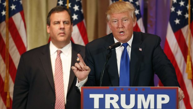 Then: Donald Trump, right, with Chris Christie, on Super Tuesday in Palm Beach, Florida in March.