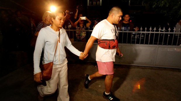 Febyanti Herewila and Andrew Chan's brother, Michael. leave Bali's Kerobokan prison after being refused a final visit before the transfer to Nusakambangan island last Wednesday.