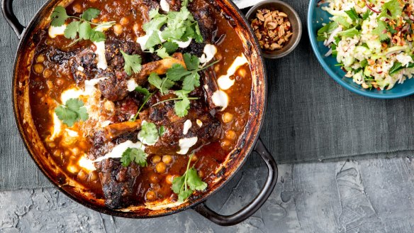 Three blue ducks' wintry lamb shanks (with cucumber salad).