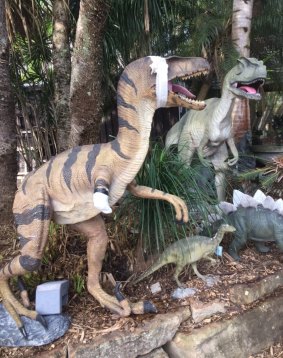 The dinosaur is back home with the other dinosaurs on display at Aussie Gardens.