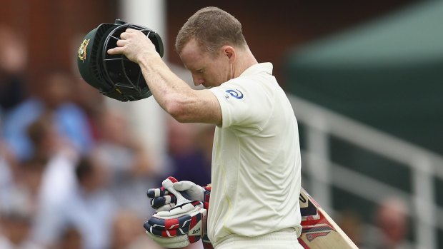 Chris Rogers after being dismissed by Mark Wood of England at The Oval in August.