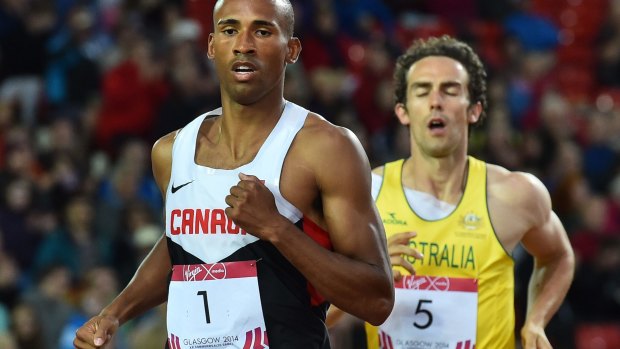 Damian Warner of Canada on his way to winning the decathlon gold medal.