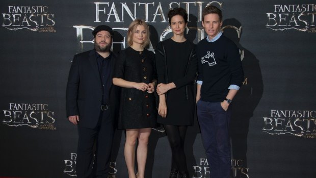 Actors Dan Fogler, Alison Sudol, Katherine Waterston and Eddie Redmayne at a photo call for 'Fantastic Beasts and Where to Find Them' in London.