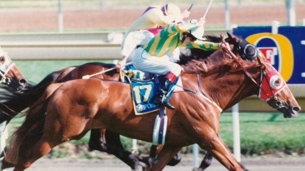 One leg of the double: Let's Elope wins the 1991 Caulfield Cup.