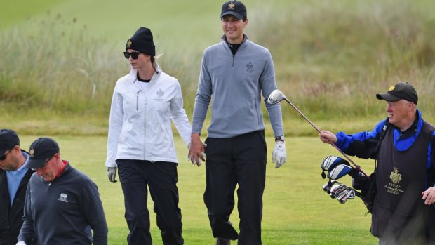 Ivanka Trump and her husband Jared Kushner play the Trump International Golf Links near Aberdeen, Scotland.
